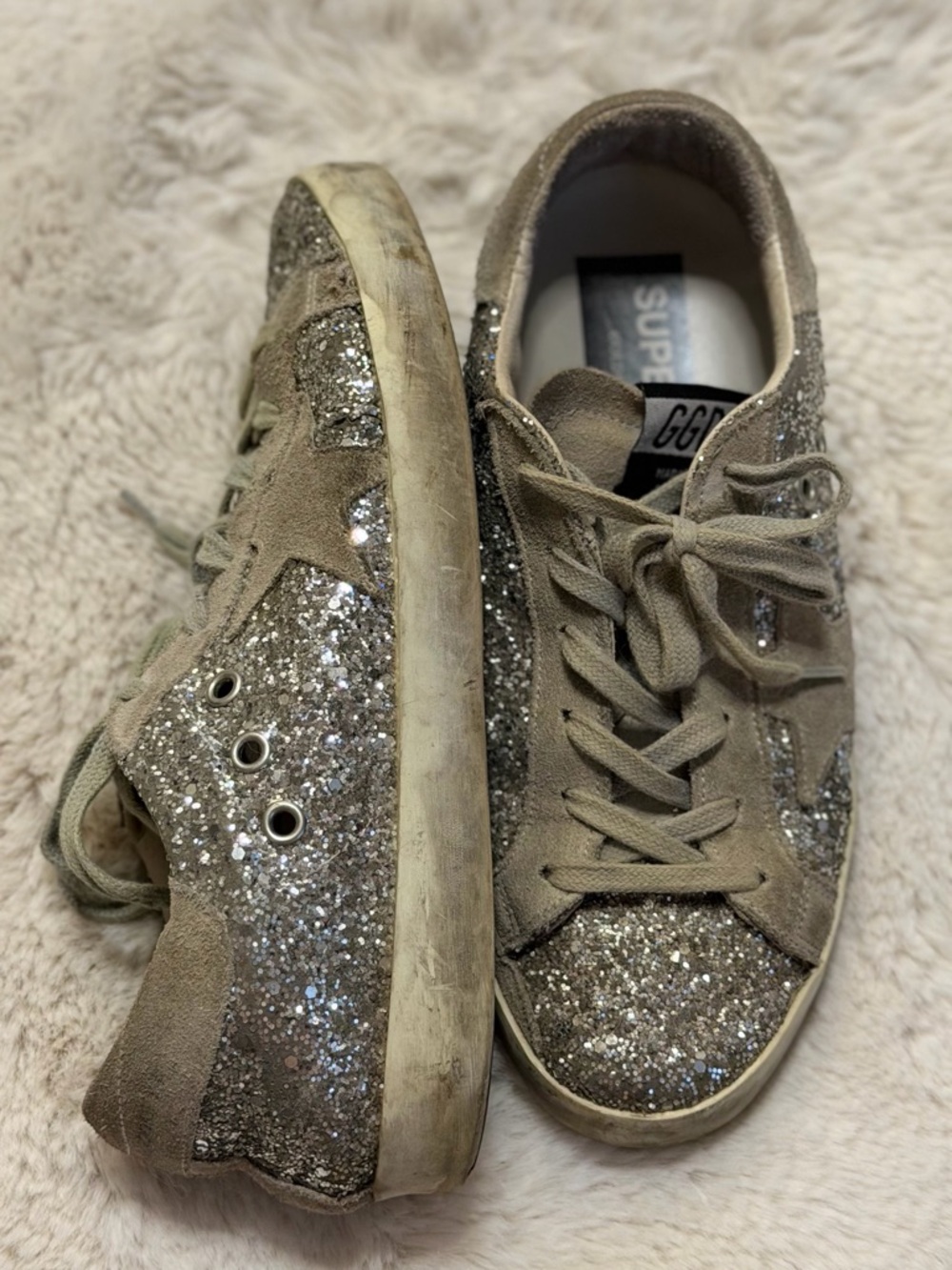 Golden Goose Silver Glitter and Suede
Superstar Lace Up Sneakers - Picture 3 of 3